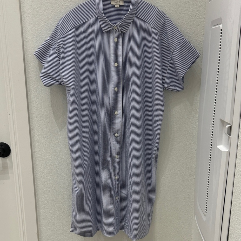 Casual Blue Stripe Shirt Dress - Beach Cover up